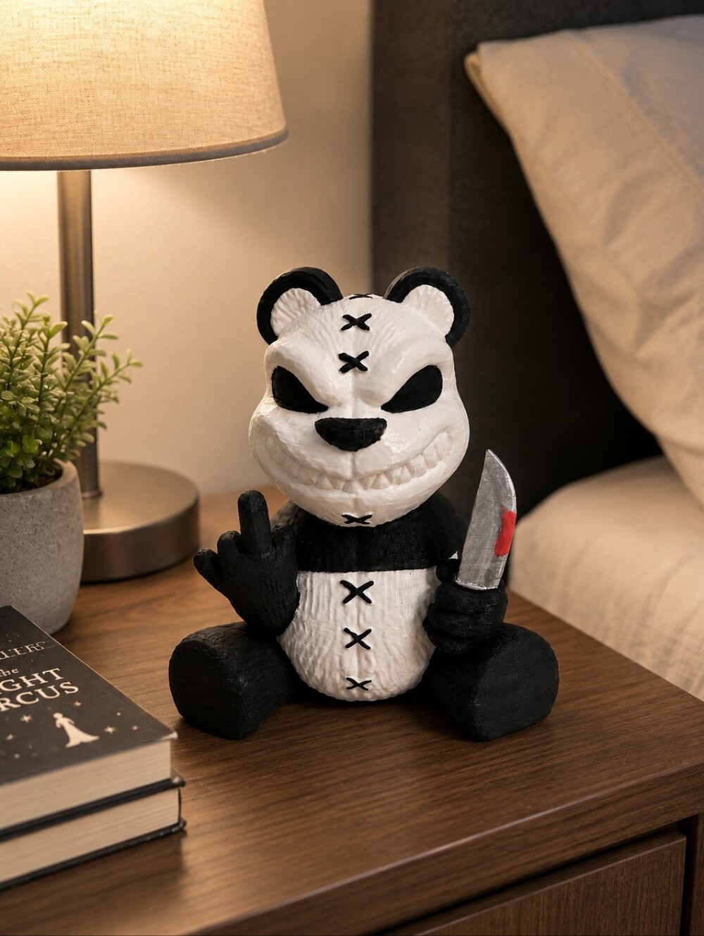 3D Printed Creepy Panda Figurine Gothic Horror Desk Decor Handmade Collectible - Picture 4 of 8